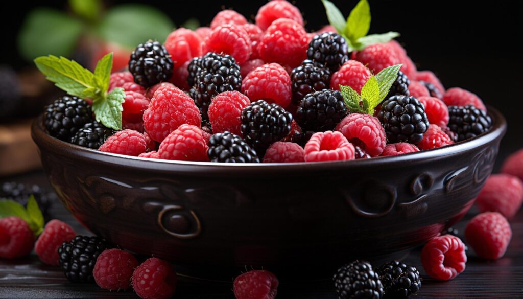 Healthy eating Fresh, ripe, organic berry fruit on wooden table generated by AI Free Photo