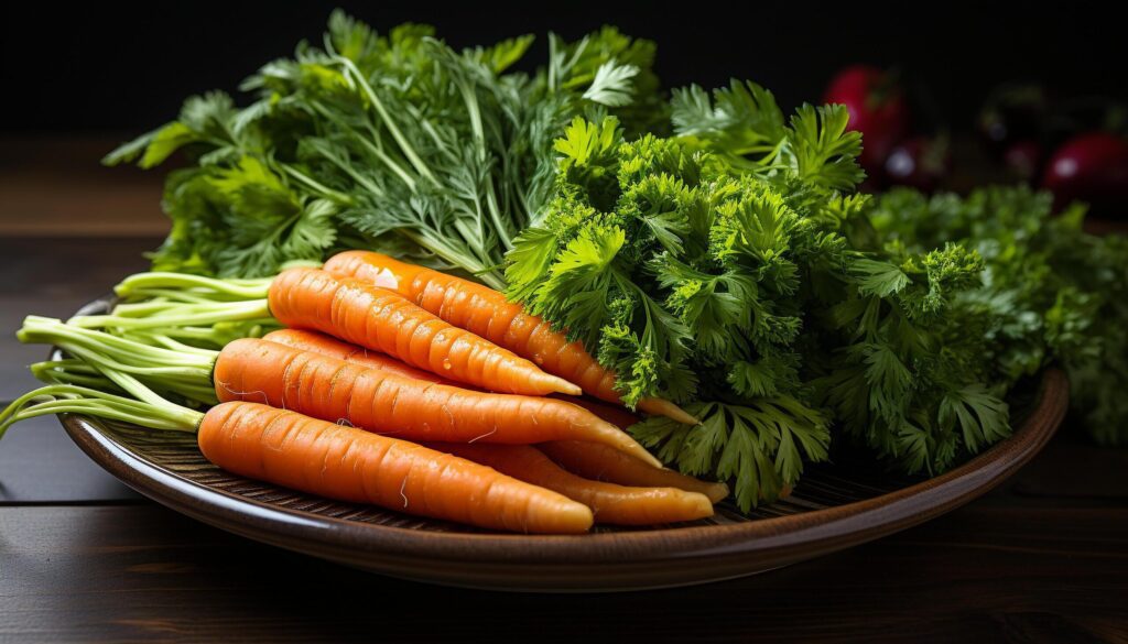 Healthy eating Fresh vegetable salad on wooden table generated by AI Free Photo