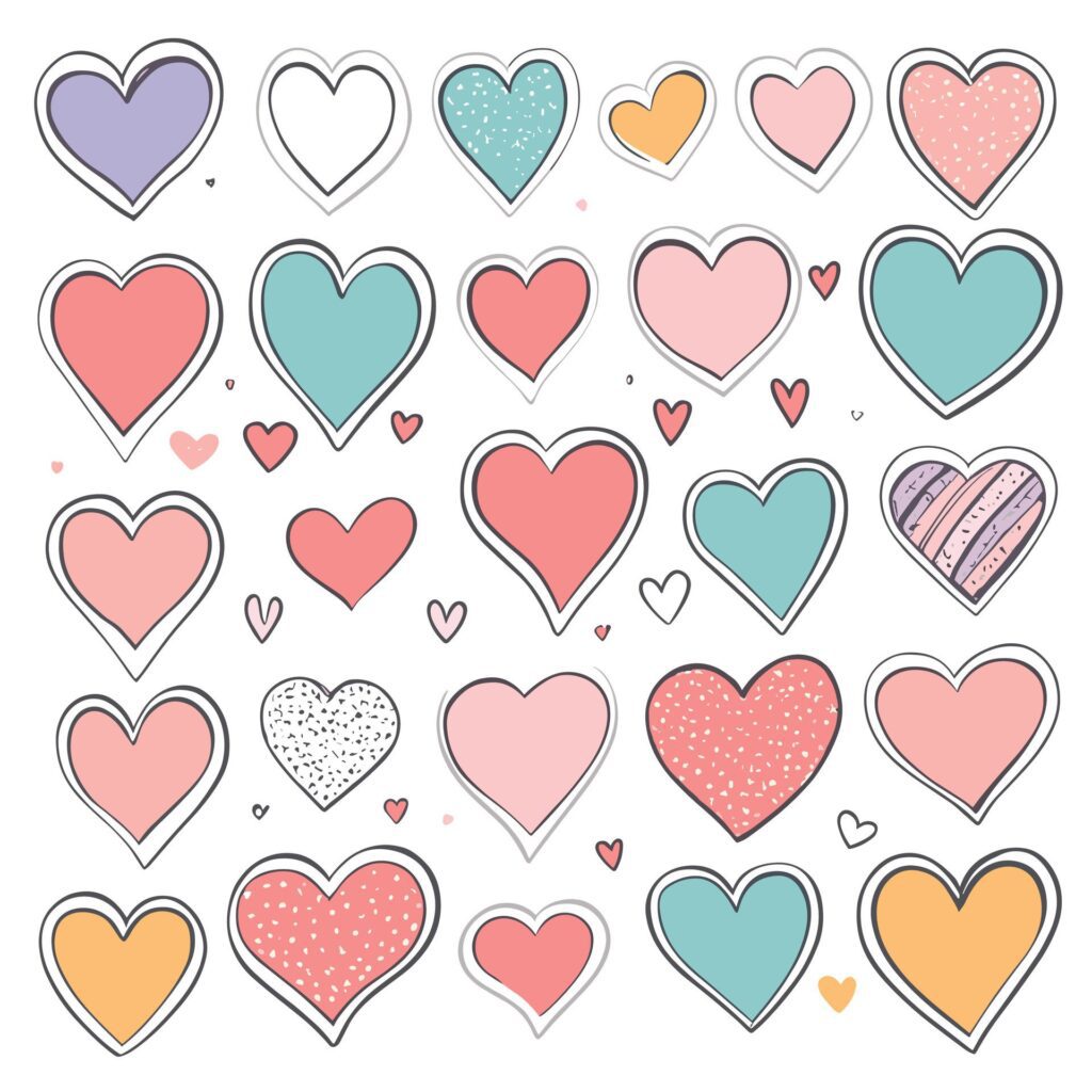 Heart clipart set doodles vector illustration Free Vector