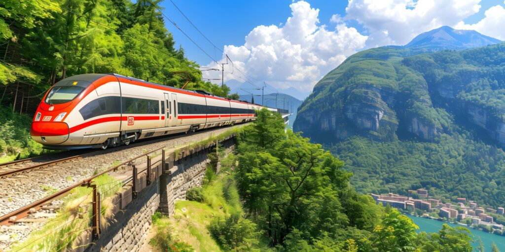 Highspeed Train Crossing Mountainous Terrain Free Photo