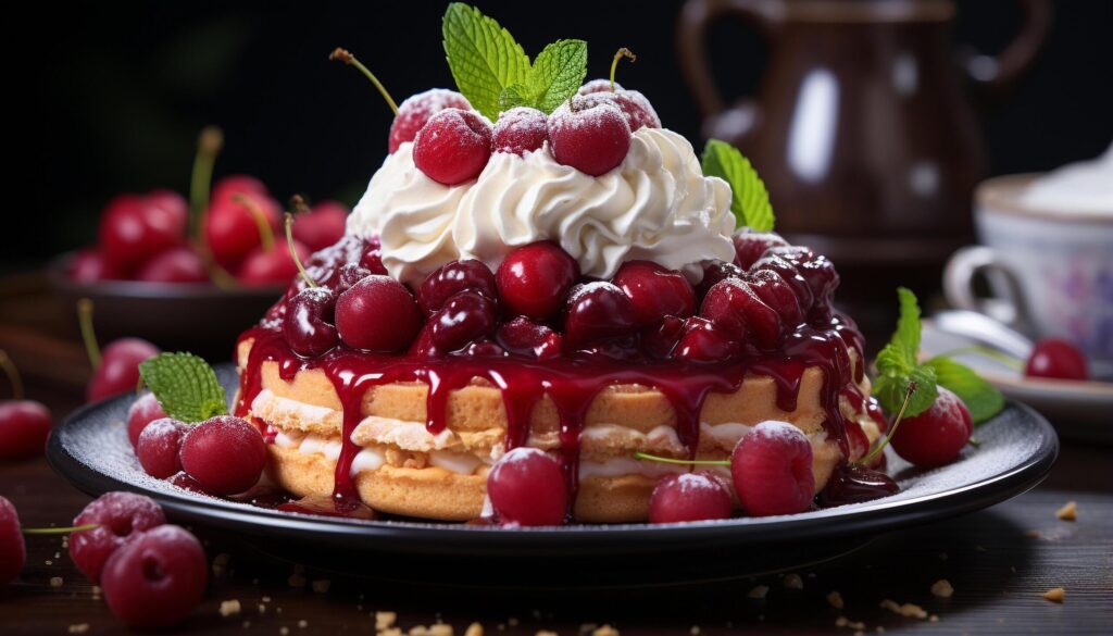 Homemade berry cheesecake on rustic wood, a sweet indulgence generated by AI Free Photo