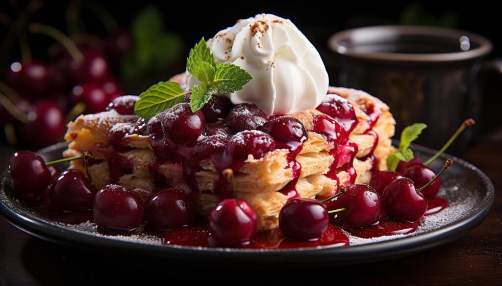 Homemade berry dessert on wood plate, fresh and sweet generated by AI Free Photo