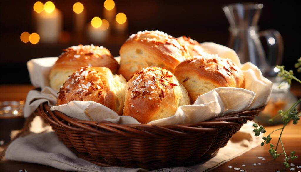 Homemade bread, sweet pastry, fresh fruit indulgent lunch generated by AI Free Photo