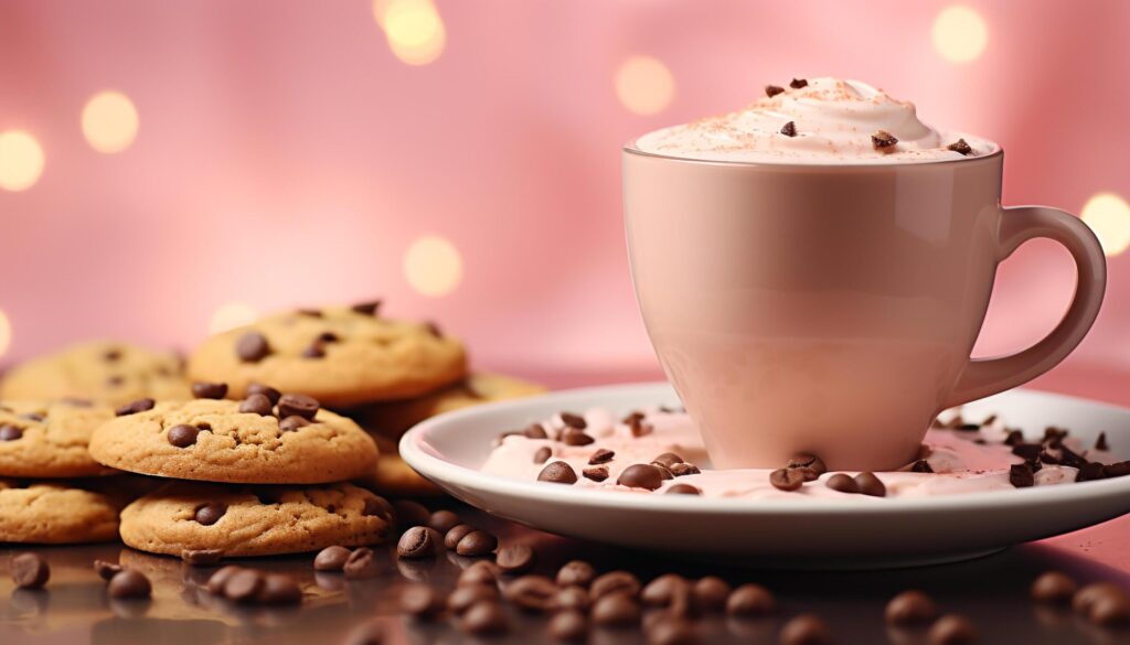 Homemade chocolate chip cookie on rustic table, coffee break generated by AI Free Photo