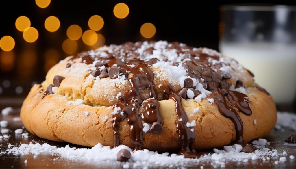 Homemade chocolate cookies on rustic wooden table, tempting indulgence generated by AI Free Photo