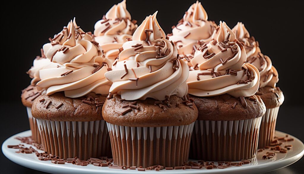 Homemade chocolate cupcake with creamy icing, a sweet indulgence generated by AI Free Photo