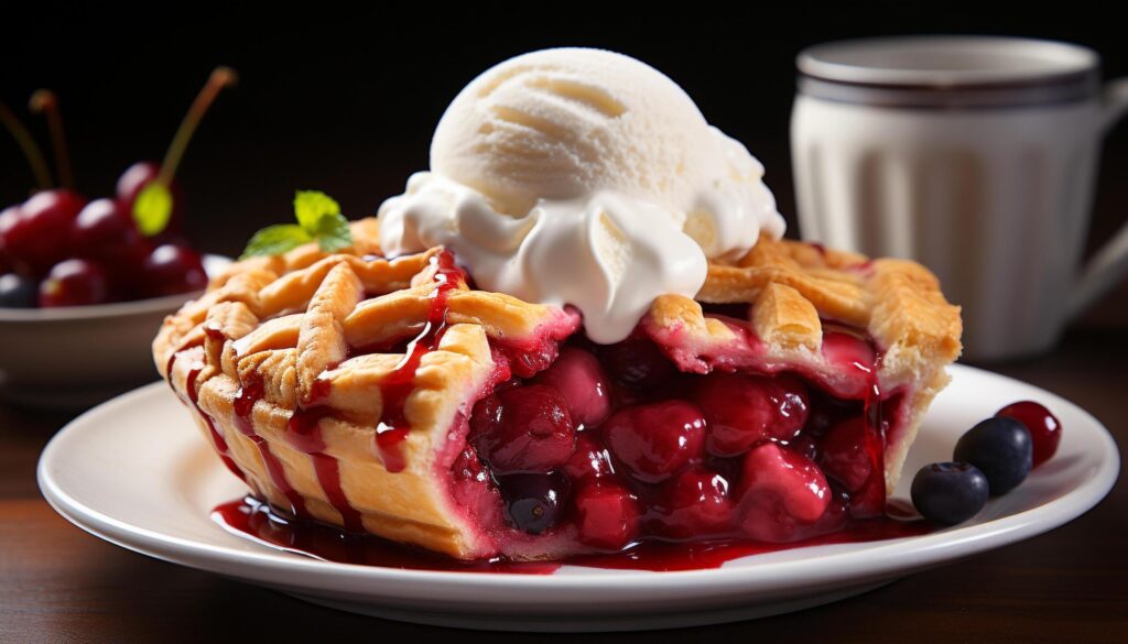 Homemade dessert Fresh berry pancake with whipped cream generated by AI Free Photo