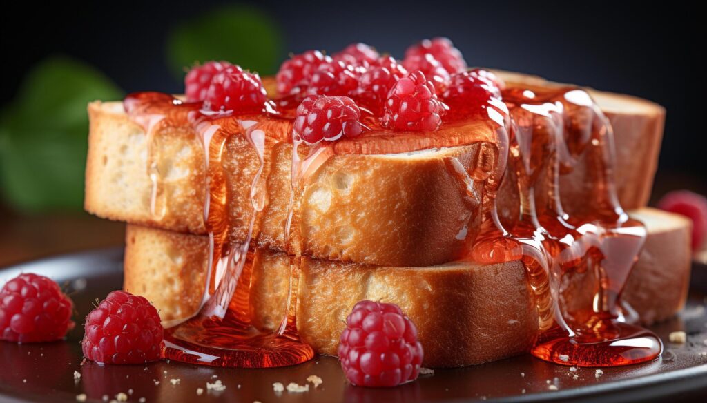 Homemade dessert Fresh raspberry slice on rustic wooden plate generated by AI Free Photo