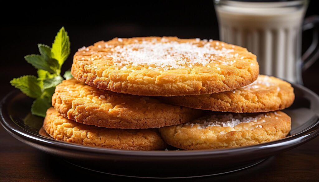 Homemade dessert healthy oatmeal cookie on rustic wooden plate generated by AI Free Photo