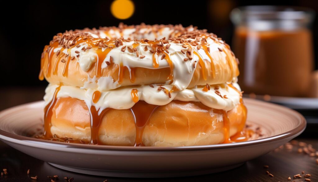 Homemade dessert sweet donut with chocolate icing on wooden table generated by AI Free Photo