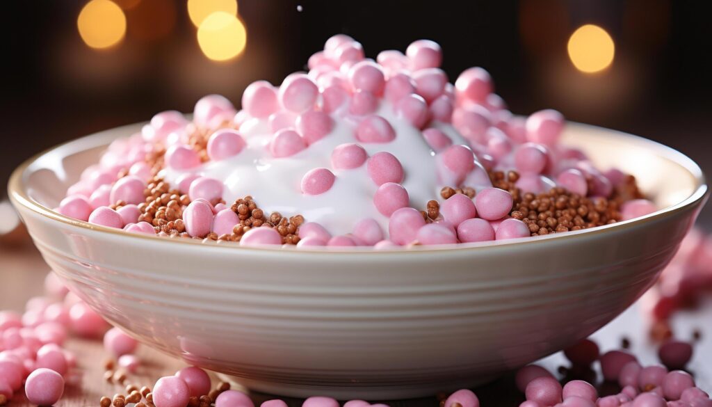 Homemade dessert sweet, pink, chocolate, candy, freshness, celebration, snack generated by AI Free Photo