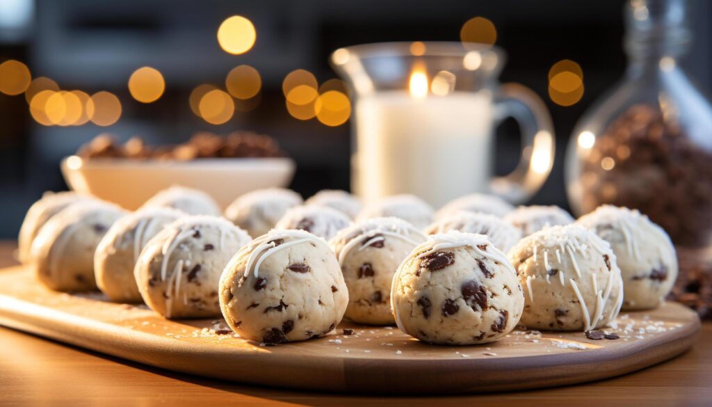 Homemade gourmet dessert chocolate cookie stack on wooden plate generated by AI Free Photo