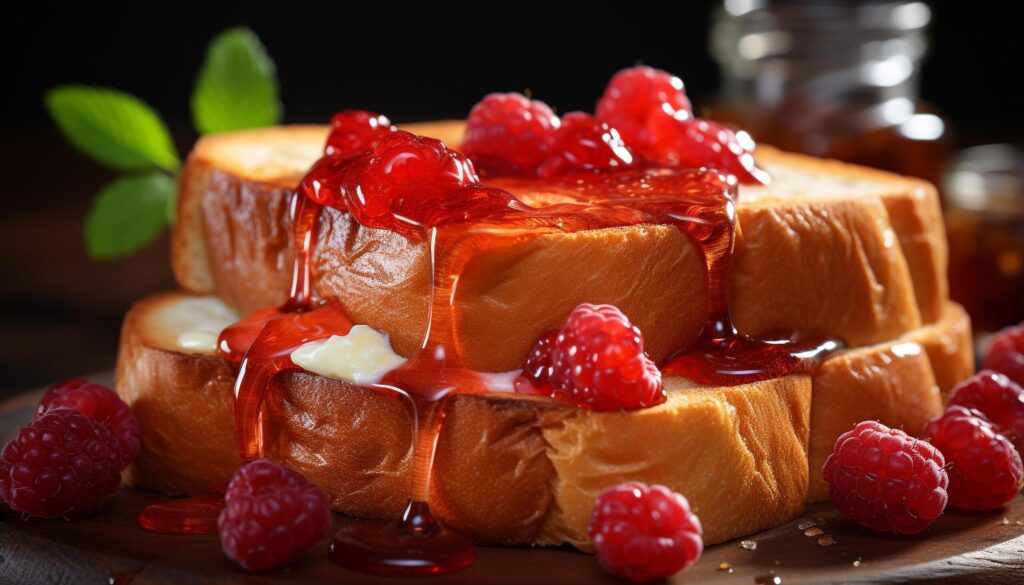 Homemade gourmet dessert fresh berry stack on rustic wooden plate generated by AI Free Photo