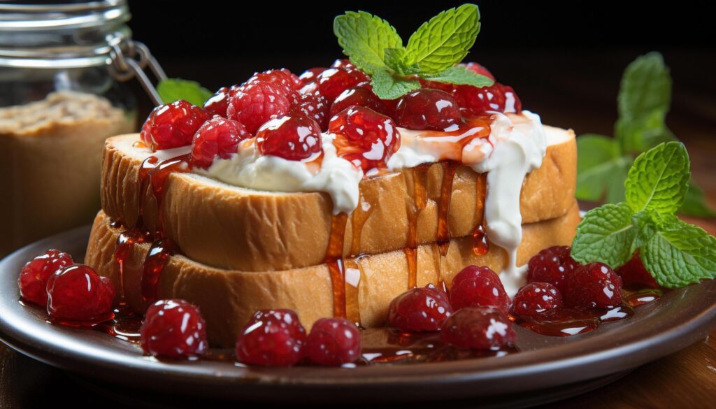 Homemade gourmet dessert sweet pie with whipped cream and berries generated by AI Free Photo