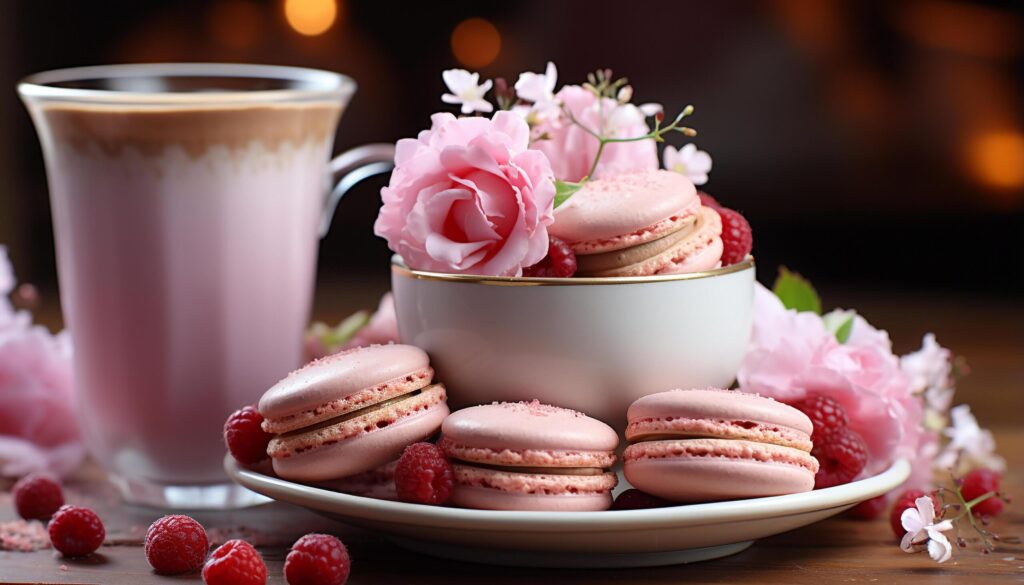 Homemade gourmet macaroon, a sweet indulgence on a rustic table generated by AI Free Photo