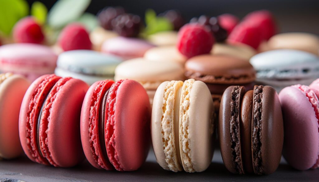 Homemade gourmet macaroon stack, a sweet indulgence of French culture generated by AI Free Photo