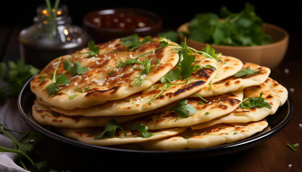 Homemade vegetarian pancake stack on wooden plate, ready to eat freshness generated by AI Free Photo