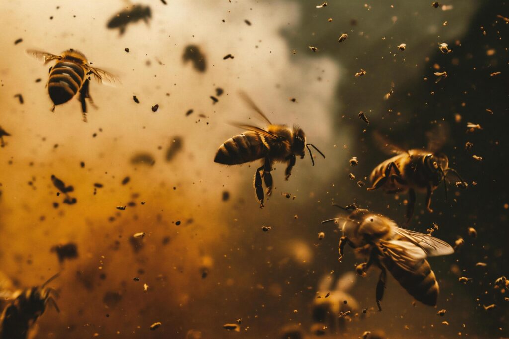 Honey bees in the apiary. Pollution environment concept. Free Photo