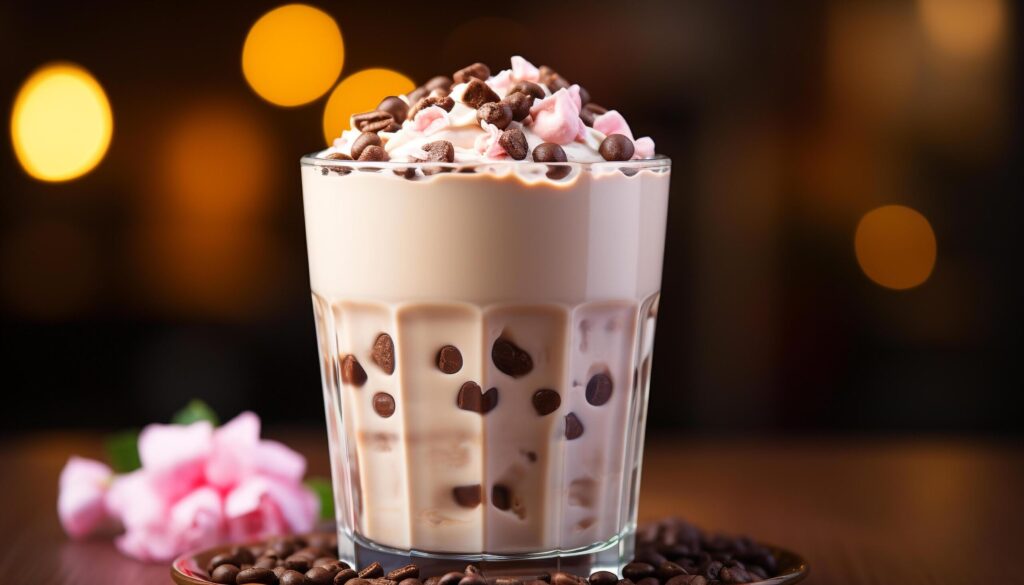 Hot chocolate, coffee, dessert, whipped cream, chocolate, milkshake, ice cream generated by AI Free Photo