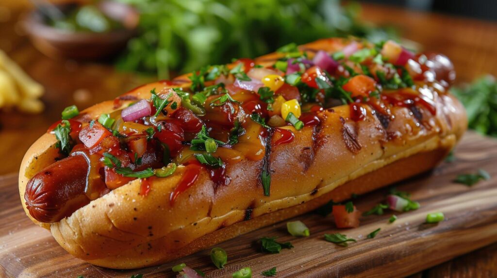 AI generated Hot Dog on Wooden Board With Candle Background Stock Free