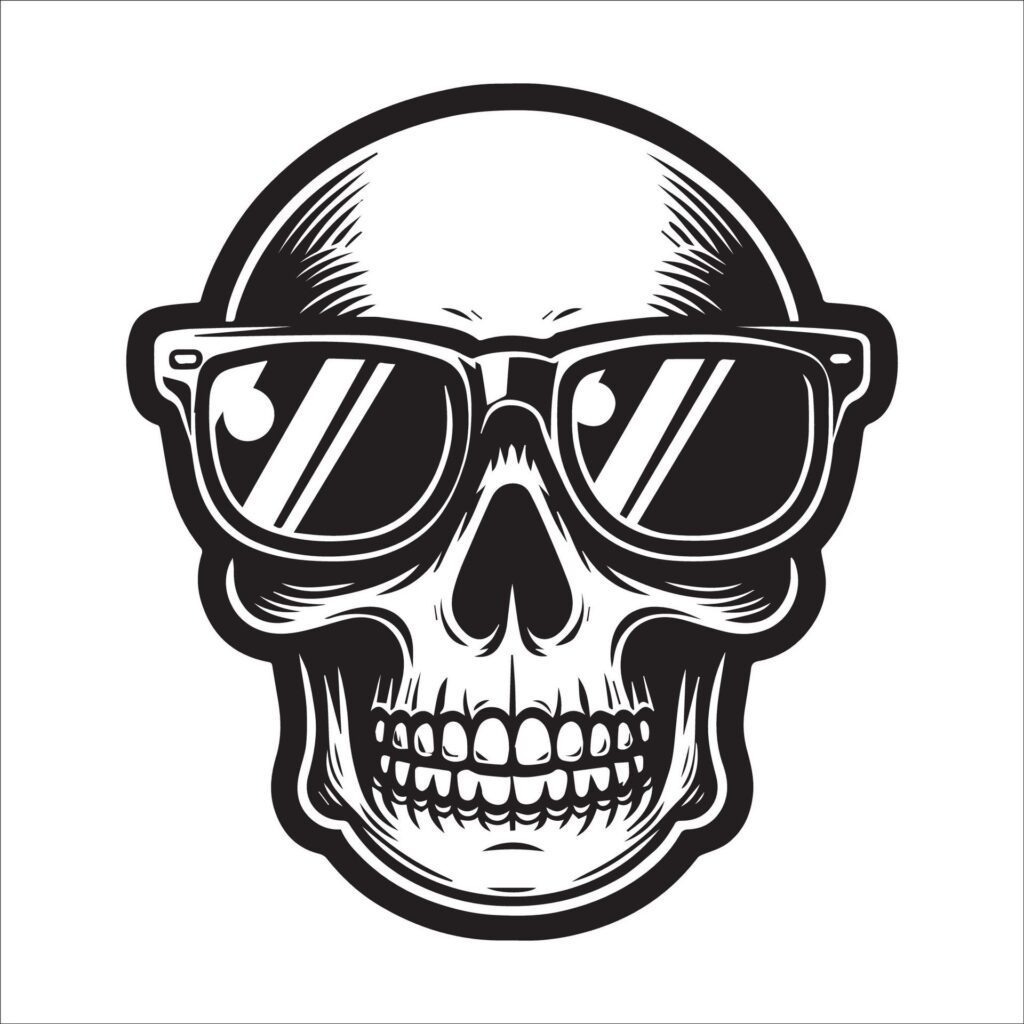 human skull wearing sunglasses illustration Free Vector