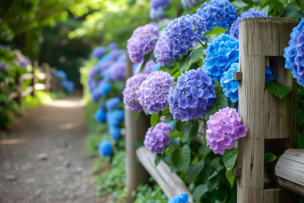 Hydrangeas Adorning a Rustic Garden Path Free Photo