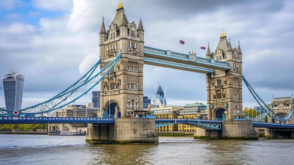 Iconic Tower Bridge in London, England under an overcast sky Ai generated Free Photo