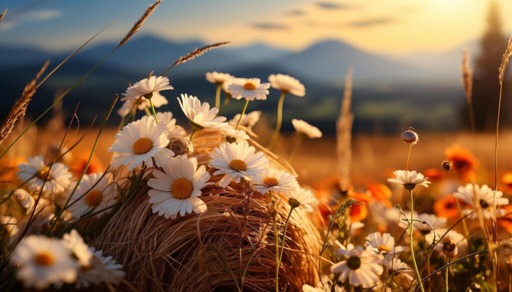 Idyllic meadow yellow daisies bloom, nature beauty in summer generated by AI Free Photo