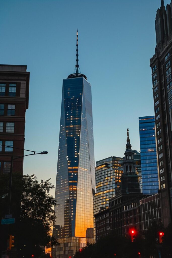 image captures cityscape during the evening with clear sky Ai Generated Free Photo