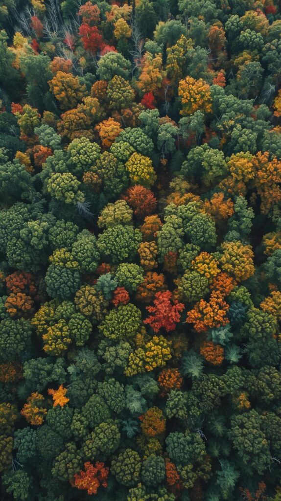 image captures dense forest from an aerial or elevated perspective. mix of evergreen and deciduous trees densely populate the forest Ai Generated Free Photo