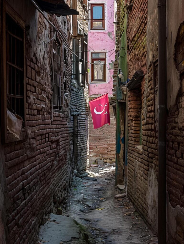 image captures narrow alleyway between two old brick buildings. One building has rough, uneven bricks while the other appears smoother with dark tones Ai Generated Free Photo