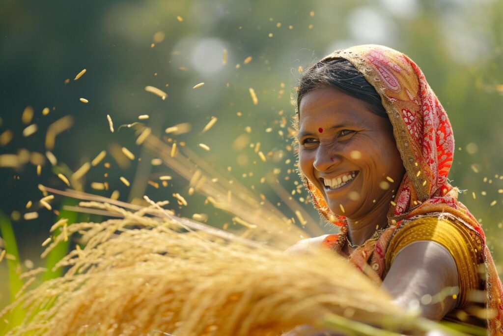 Indian female farmer working in her field bokeh style background with generative ai Free Photo