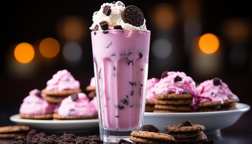 Indulgent gourmet dessert chocolate milkshake with whipped cream generated by AI Free Photo