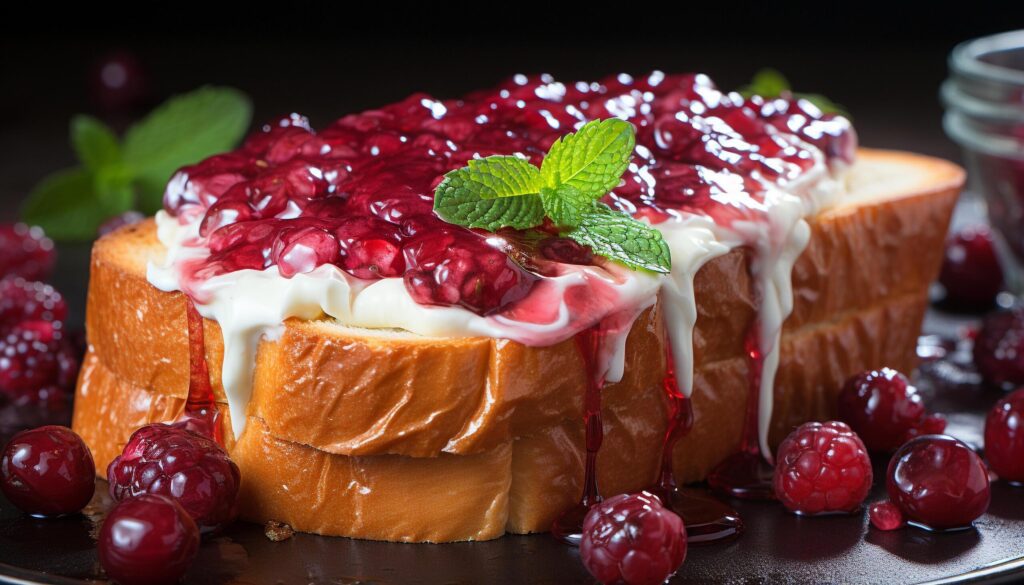 Indulgent homemade dessert chocolate cheesecake with fresh berries and mint generated by AI Free Photo