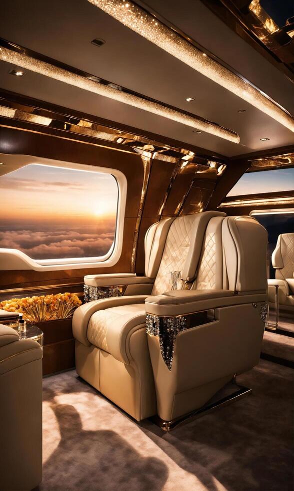 AI generated Interior of a luxury business jet airplane. Luxury travel. ai generative Stock Free