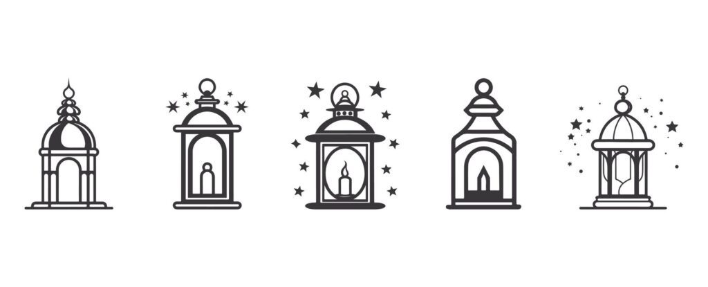 islamic lantern icon set vector sign symbol. Vector illustration with black outline Free Vector