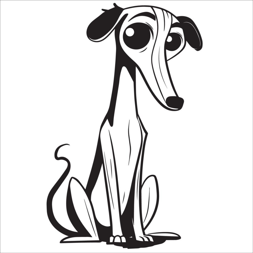 Italian Greyhound Dog is a sitting vector illustration in black and white Free Vector