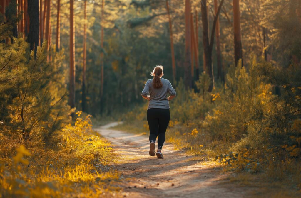 Jogging through the forest for obesity Free Photo