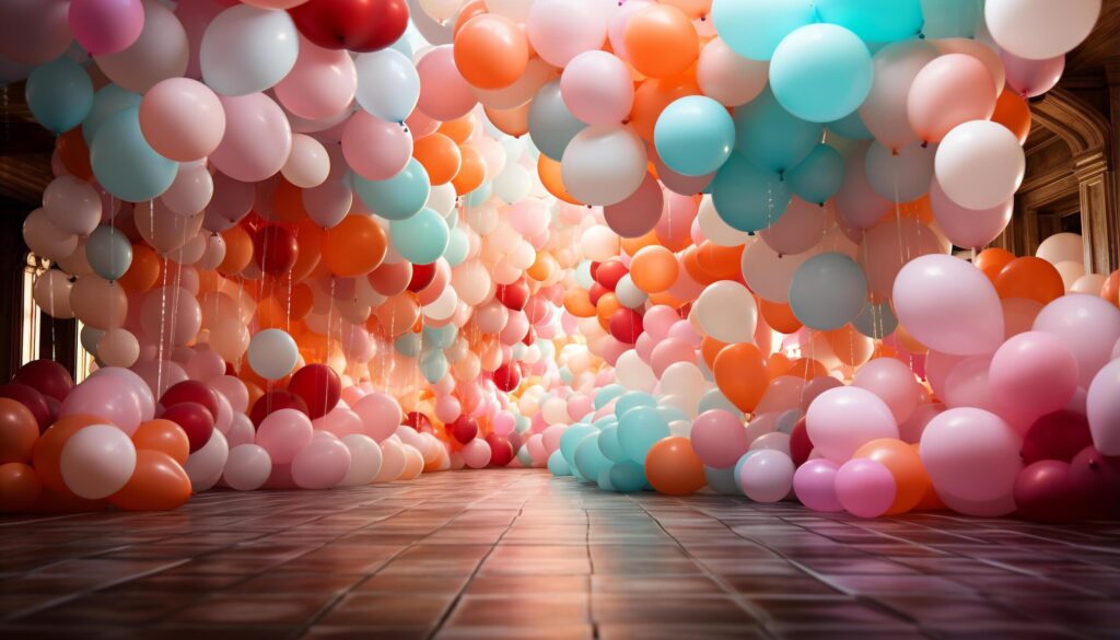 Joyful celebration with colorful balloons flying in the background generated by AI Free Photo