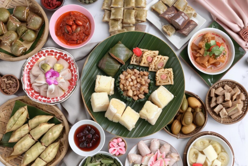 Ketupat Lebaran Menu, Indonesian Celebratory Dish Rice Cake, Various Side Dishes, Eid Celebrations Free Photo