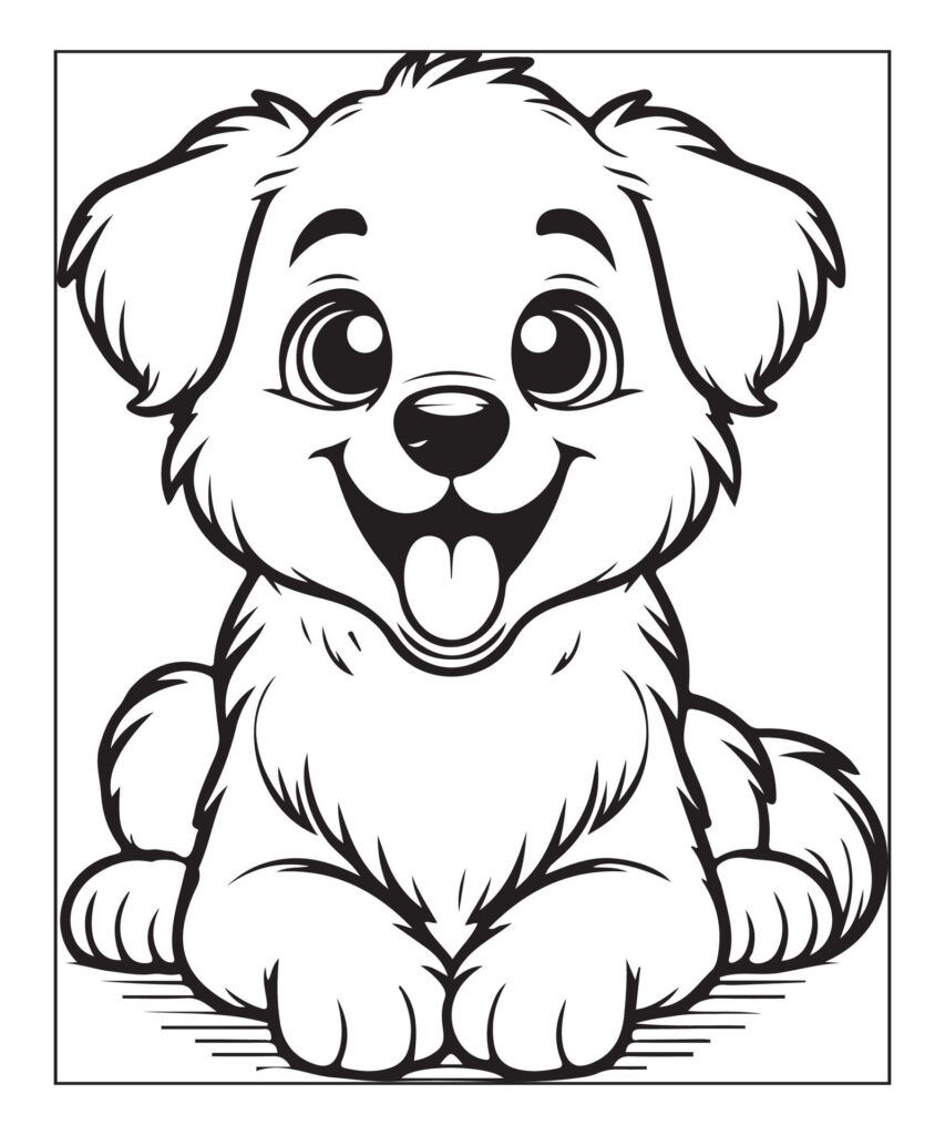 kids coloring page, dog coloring page illustration vector Free Vector