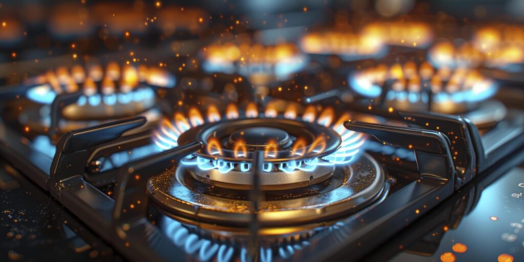 Kitchen Realities, Gas Stove Burner with a Subtle Air Mixture Variation, Capturing the Essence of Cooking Imperfections Free Photo