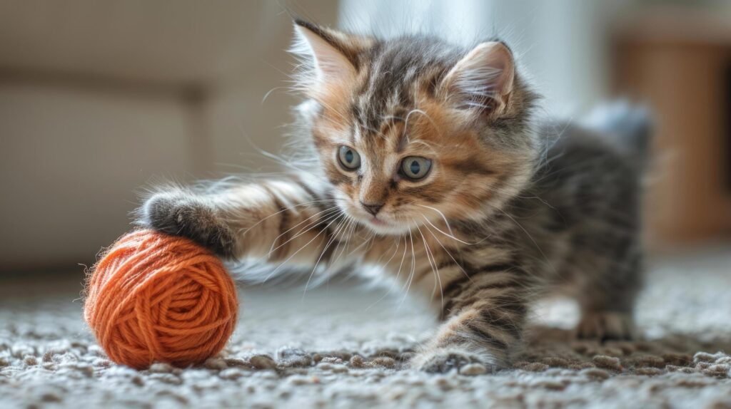 Kitten Playing With Ball of Yarn Free Photo