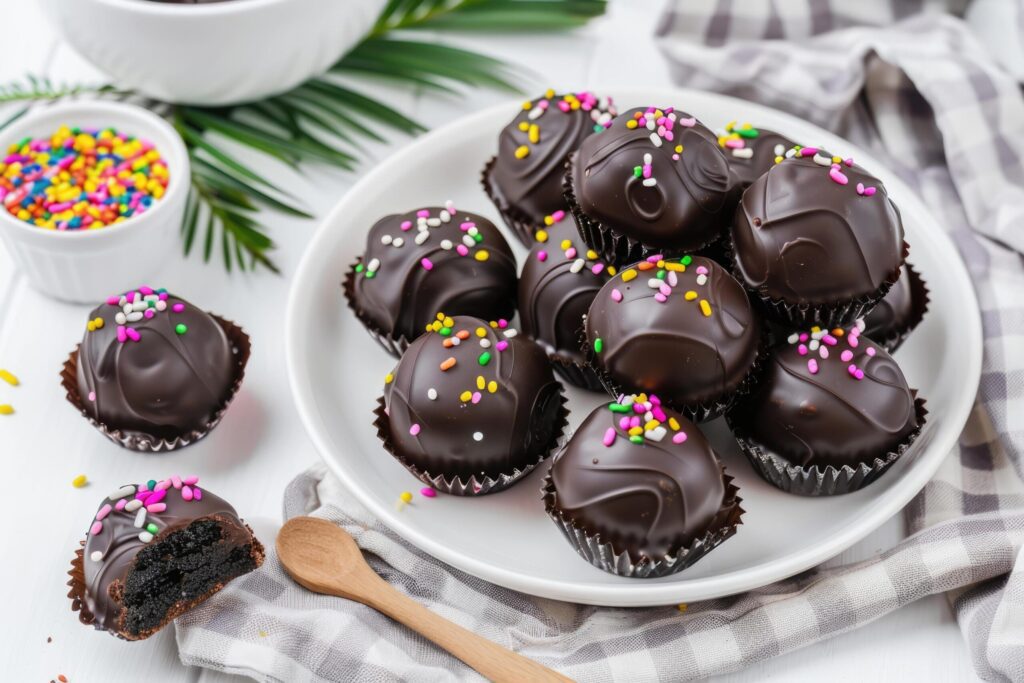 Kue bola cokelat biskuit or Chocolate biscuit ball cookies. indonesian eid snack, kue lebaran Free Photo