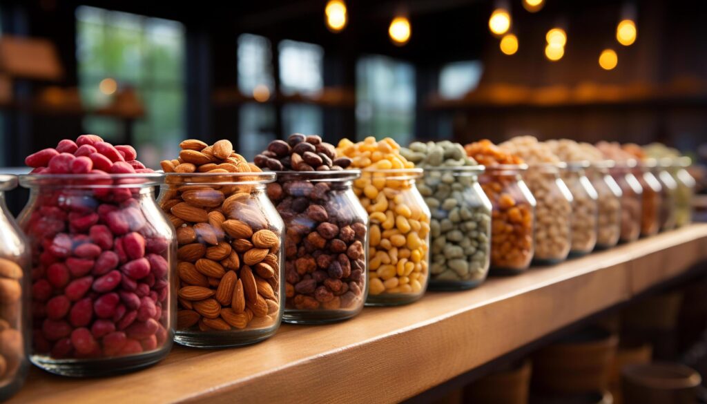 Large group of objects in a row, variety of gourmet snacks generated by AI Free Photo