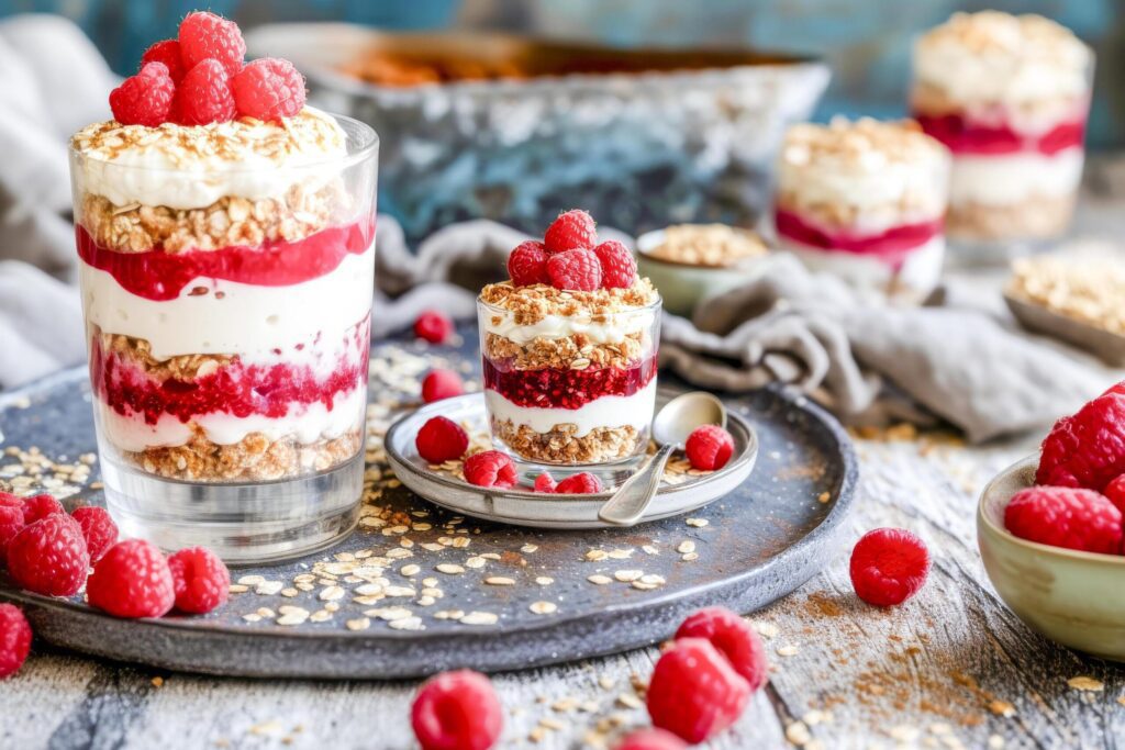 Layered Raspberry Yogurt Parfait in Glass Free Photo