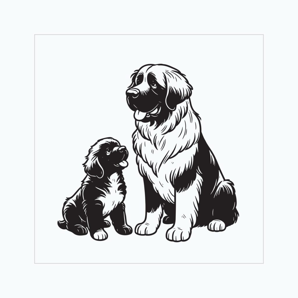 Leonberger Dog Family Clipart illustration Vector Free Vector