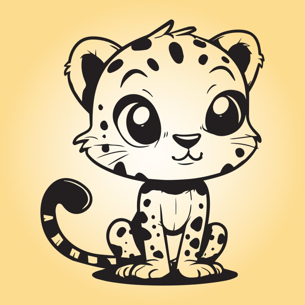 Leopard is a sitting vector illustration in black and white Free Vector