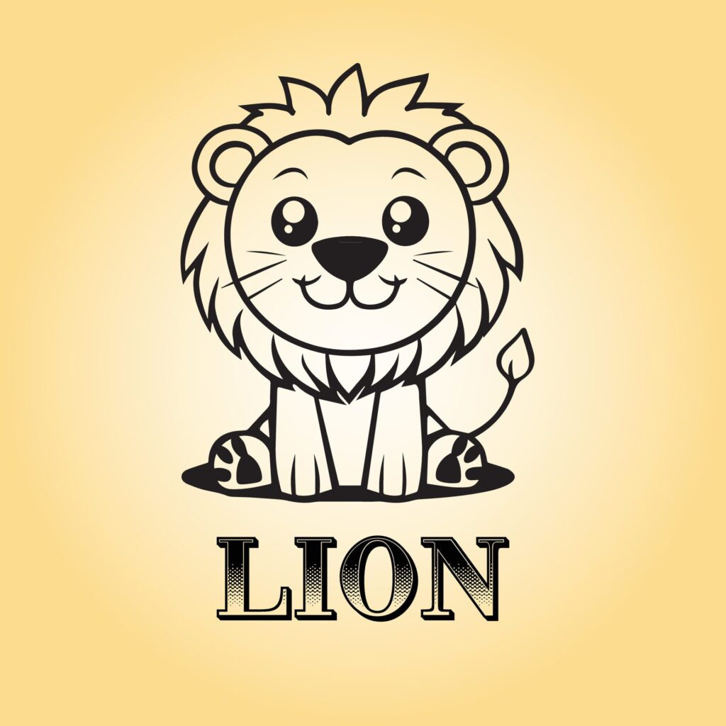 Lion is a sitting vector illustration in black and white Free Vector