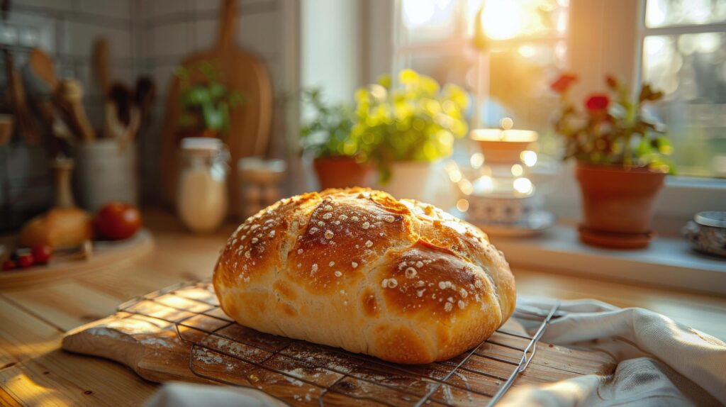 Loaf of Bread on Wooden Table Free Photo